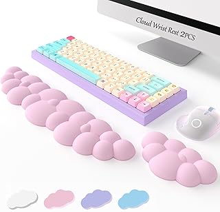 Keyboard Cloud Wrist Rest 2PCS, High Density Memory Foam Keyboard Palm Rest, Ergonomic Keyboard Pad Wrist Support for Pain Relief, Mouse Pad Rest Support for Office/Computer/Laptop/Gaming/Mac,Pink