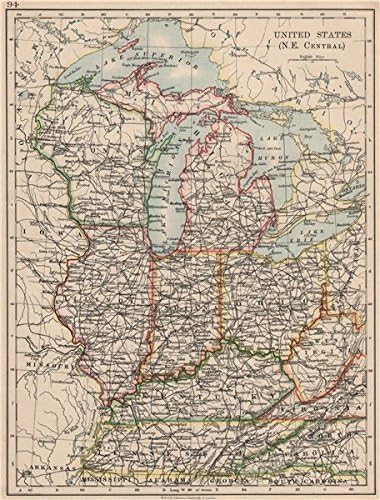 Map Of Illinois And Kentucky Usa Mid West. Wisconsin Michigan Illinois Ohio Indiana Kentucky Tn - 1895 -  Old Antique Vintage Map - Printed Maps Of Usa : Amazon.co.uk: Home & Kitchen