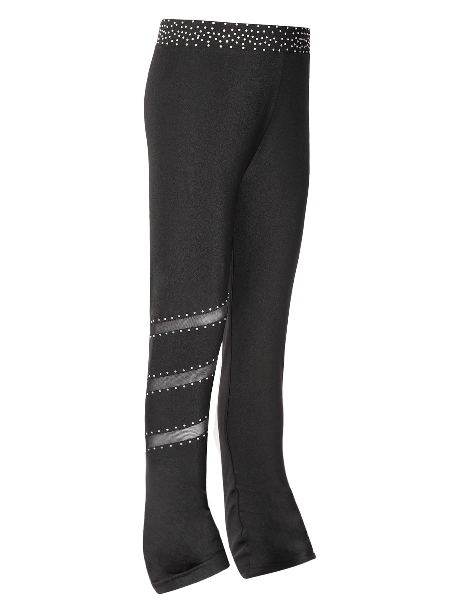 Yeahdor Kids Girls Figure Skating Pants Gymnastic Training Footless Tights Rhinestones Ice Skating Practice Leggings Black 6 Years