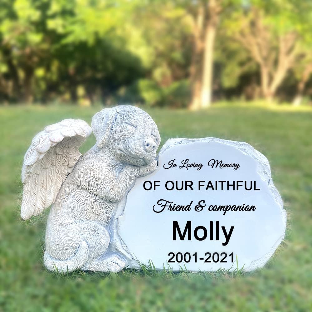 Personalized Pet Dog Memorial Stone with A Sleeping Dog Angel Statue, Dog Grave Markers, Dog Headstone Tombstone-in Loving Memory of...