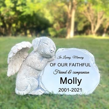 Personalized Pet Dog Memorial Stone with A Sleeping Dog Angel Statue, Dog Grave Markers, Dog Headstone Tombstone-in Loving Memory of...