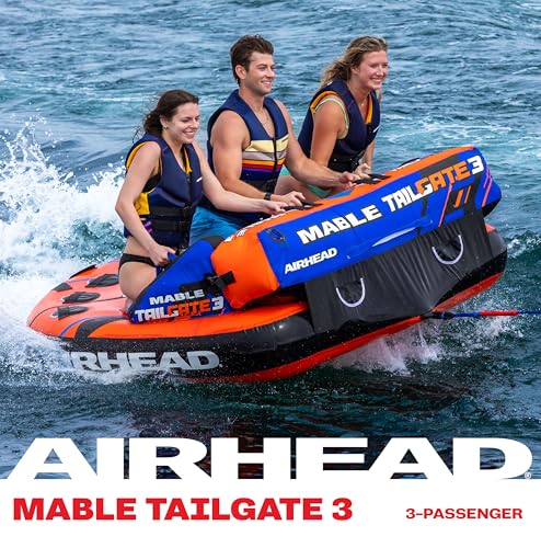Image of Airhead Mable Towable Tube for Boating, 1-4 Rider Inflatable Boat Tube for Water Tubing, Heavy Duty Full Nylon Cover, EVA Foam Pads, Dual Tow Point, Patented Speed Safety Valve
