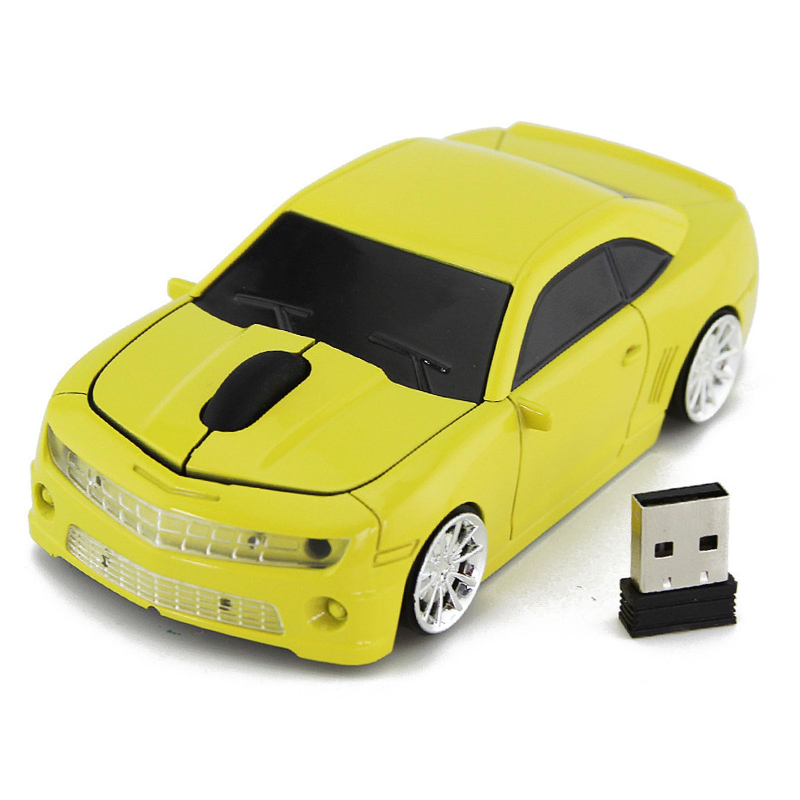 ciciglow Mouse per Computer Wireless, Mouse Wireless 2.4G a Forma di Auto Sportiva con Sensore Ad Alta Precisione, Mouse a Risparmio Energetico (Yellow)