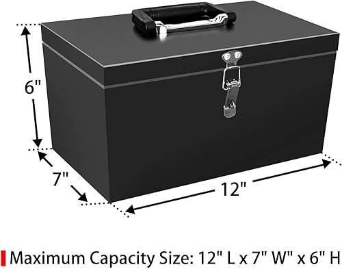 Miniatura 5 de Pequeña caja de herramientas de metal de acero, caja de almacenamiento con cerradura para almacenar artículos valiosos, documentos de oficina,