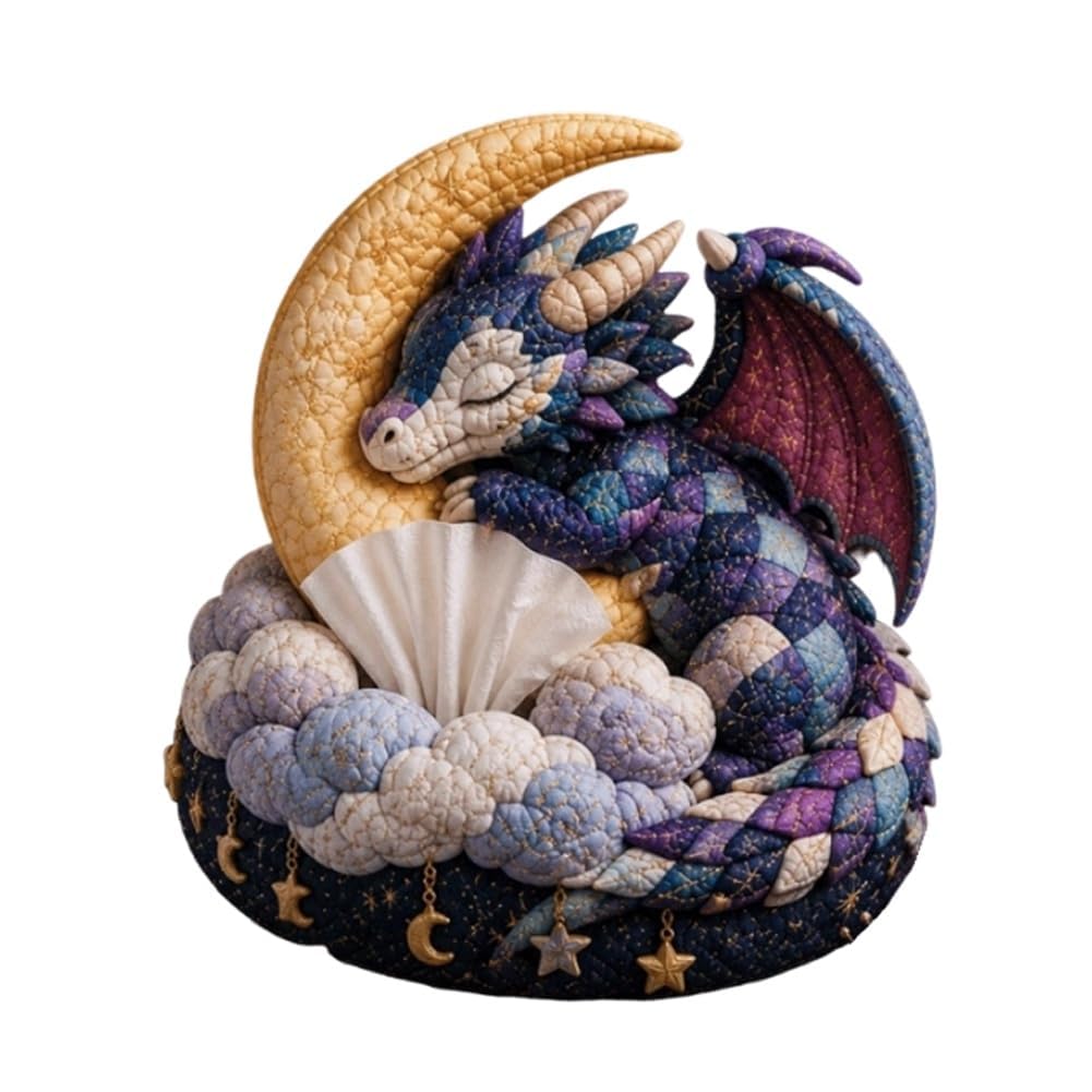 Drachen-Thema-Kollektion: Gestepptes DIY Taschentuchbox Nähset, handgefertigter Perlenstoffbezug, Näh-Bastelset, vorgeschnittene, charmante Halter, einfach zu nähen, niedlich und schön (Typ C)