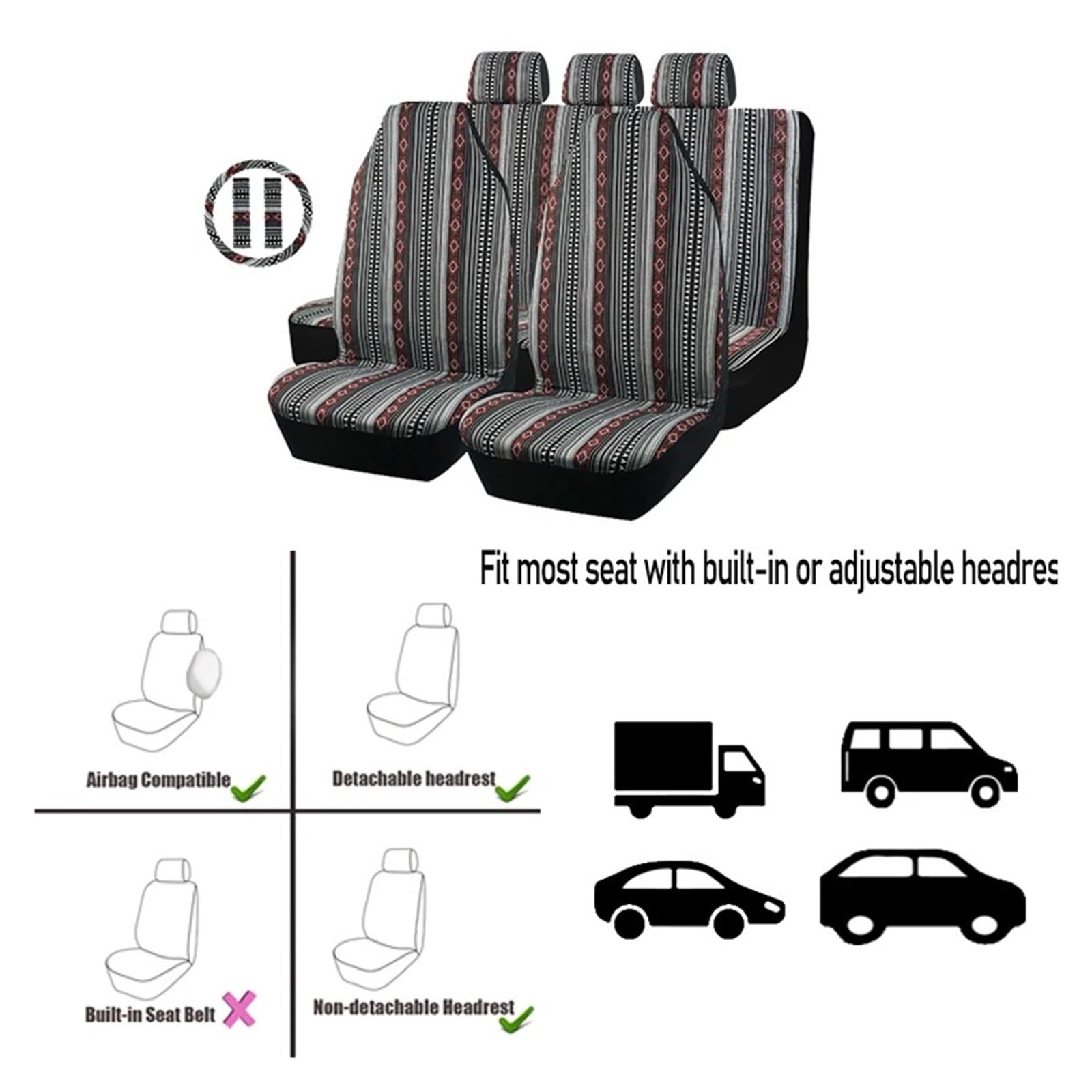Coprisedili Coprivolante Universale Per La Maggior Parte Dei Sedili Auto Set Di Coprisedili Per Per(7 pieces set Type C)