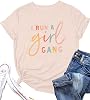 MOUSYA Womens I Run A Girl Gang T-Shirt Girl Mom Shirt Short Sleeve Letter Printed Round Neck Summer Casual Tee Tops