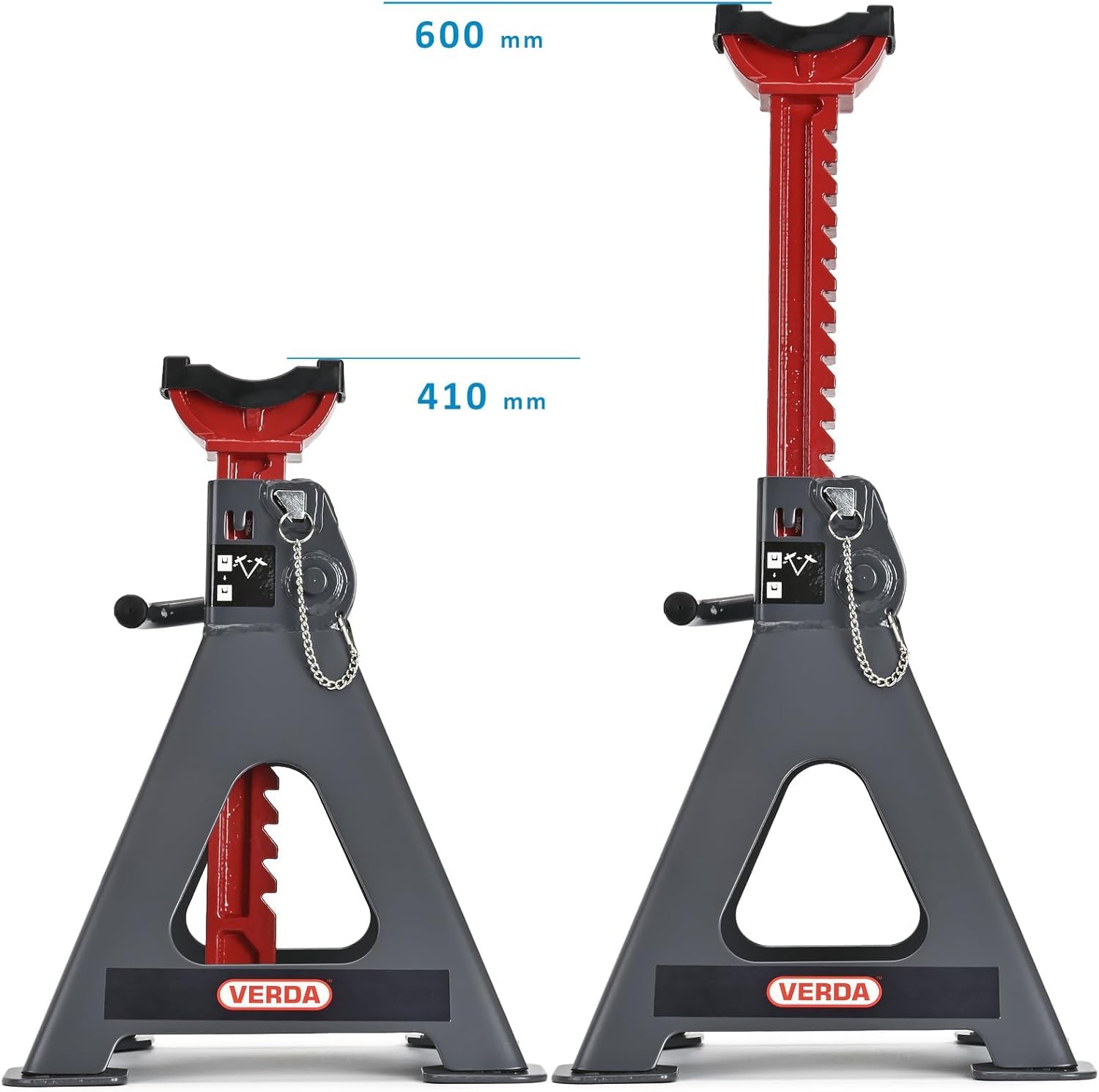 Lot de 2 chandelles de Levage renforcées 6T, Hauteur réglable 410–600 mm, avec goupille de sécurité, Supports en Acier pour Voiture, Atelier, Changement de pneus, Usage Professionnel