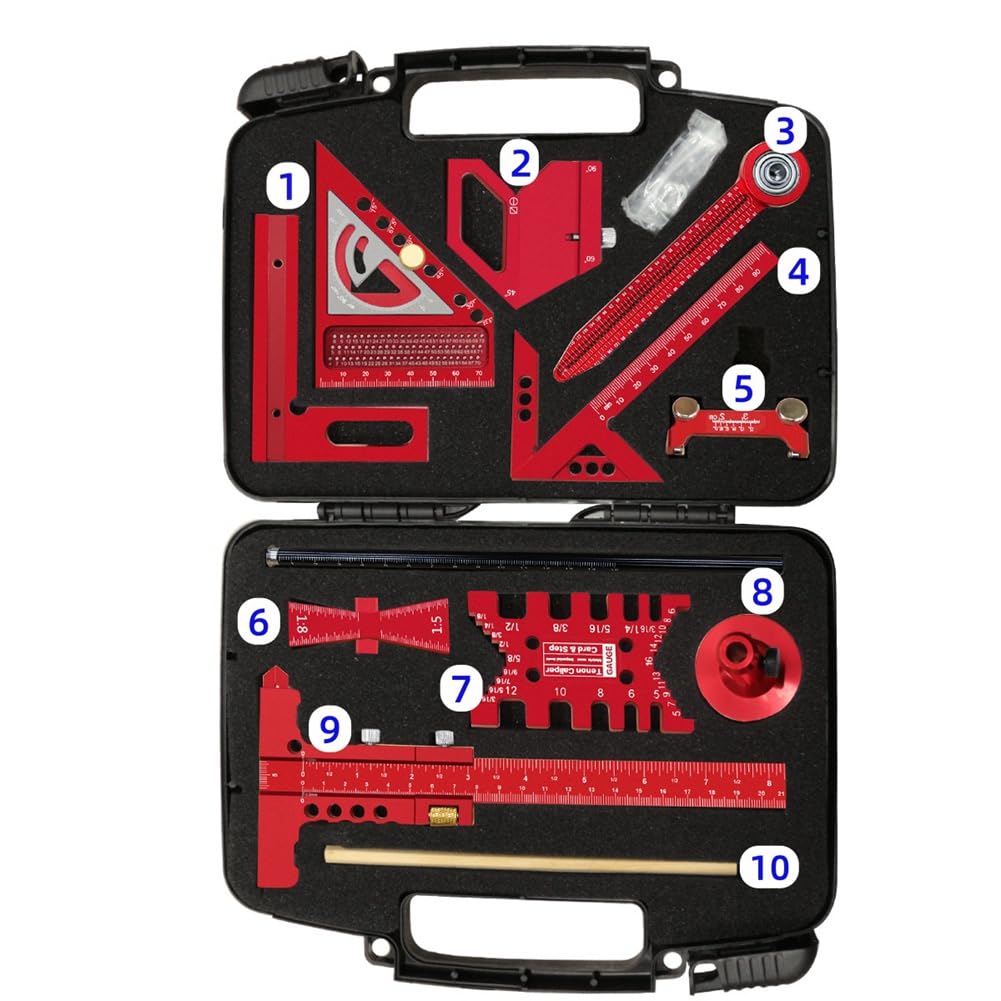Kit de Escuadra para Carpintería con Bloque de Posicionamiento para Escuadra en T y 10 Guías de Afilado de Compás.