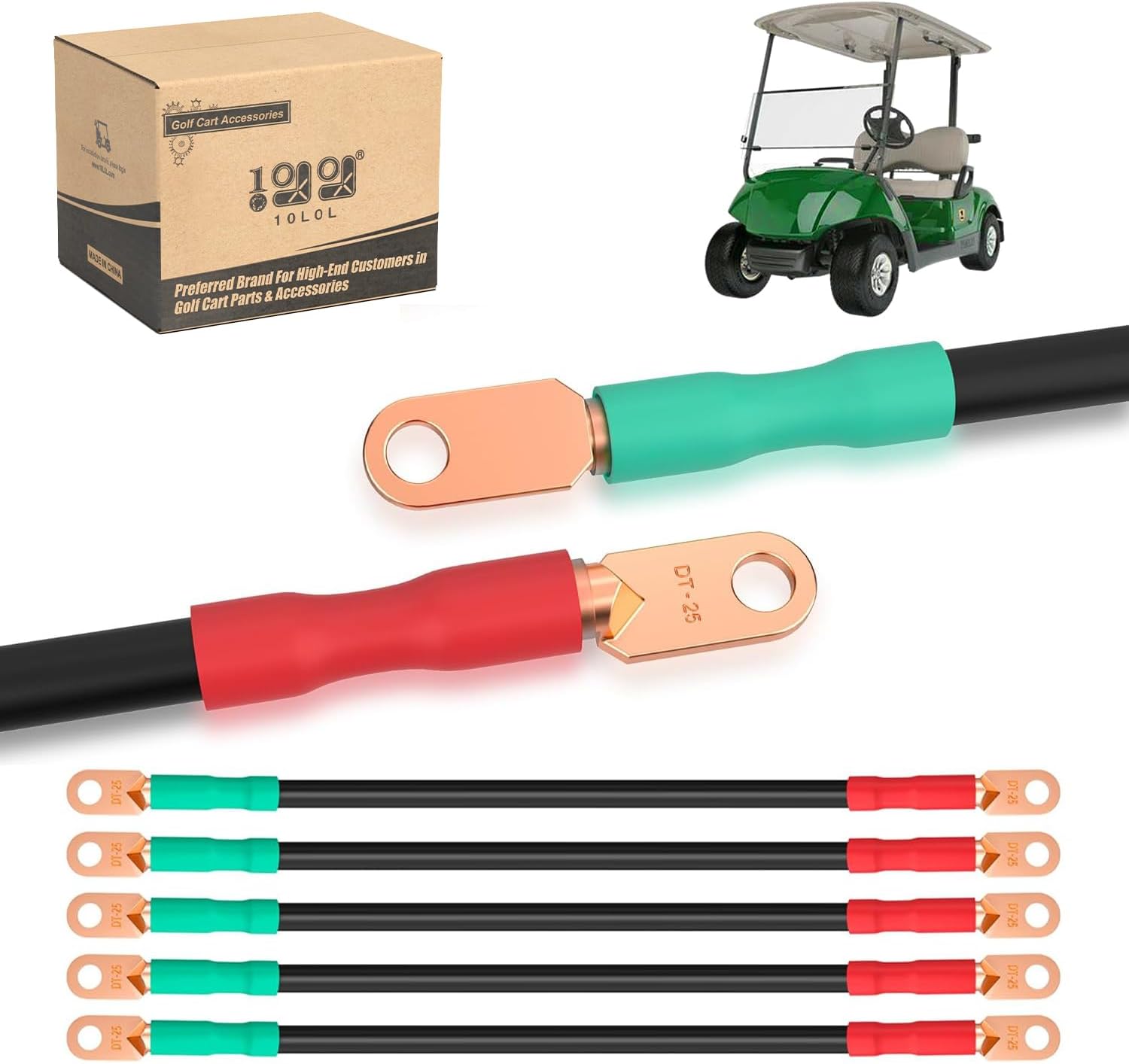 10L0L Golf Cart Battery Cables for Yamaha G2 G8 G9 (36V), Club Car DS 1995-up (48V), Club Car DS 1981-up (36V), 14" Long 4 Gauge Battery Wires with Terminal Connector