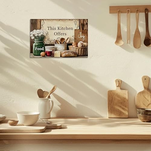 Miniatura 5 de CGXLB Arte de pared de cocina campestre, estilo vintage, esta cocina ofrece comida, amor y alegría, naturaleza muerta, pintura al óleo, pan de café,