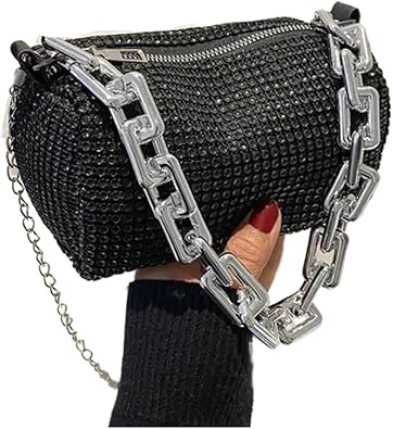 Allover Rhinestone Bucket Bag, Glitter Chain Prom Purse, Womens Mini Crossbody Bag for Wedding Banquet PartyBlack