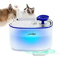 Cat Water Fountain Stainless Steel, Cat Fountain Dog Water Dispenser with Wireless Pump, 101oz/3L Cat Water Dispenser Build-in LED Light, BPA-Free Pet Water Fountain with Two Flow Modes