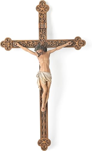 Buildclassic - Crucifijo católico BC para pared, cruz para colgar en la pared, pintada a mano en cruz de metal con Jesús realista, 12 pulgadas de