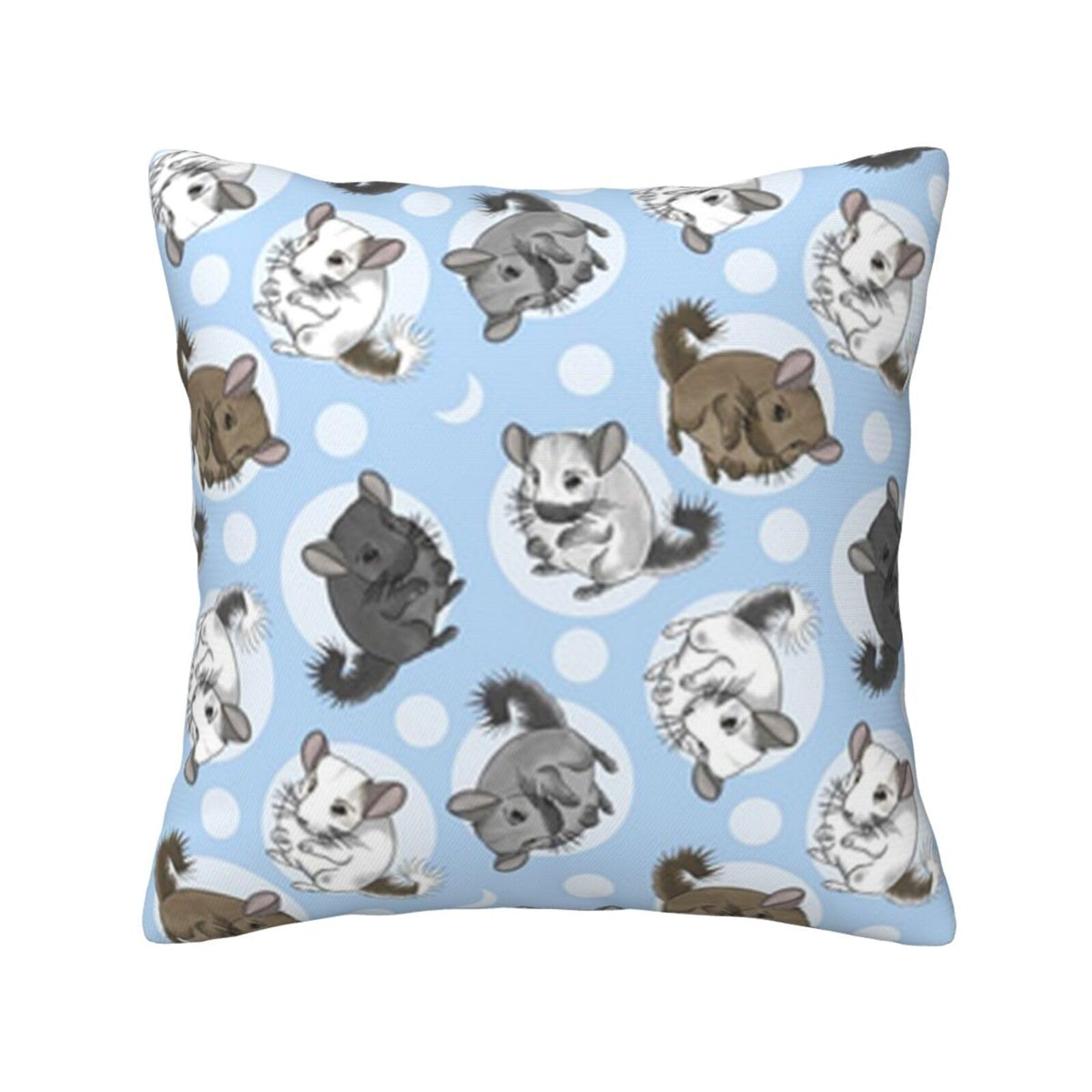 FFSHKOWE Blue Chinchillas And Moon Decorative Throw Pillow Cover Double-Sided Printed Cushion Cover for Sofa Couch Bed Chair 45 x 45cm