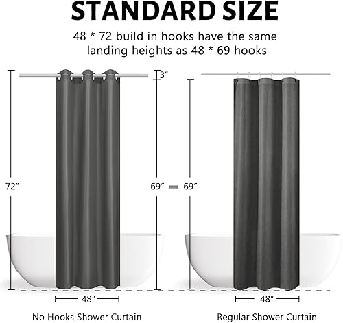 Miniatura 6 de Furlinic Cortina de ducha o forro sin gancho, cortinas de baño de tela de poliéster pequeñas y estrechas de 48 pulgadas de ancho con 6 ojales de