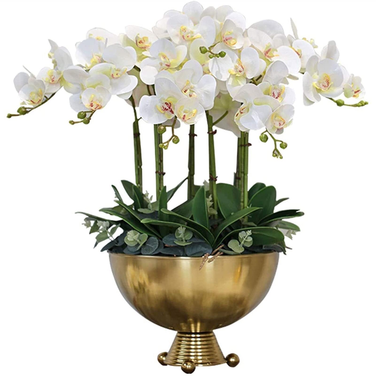 Kunstpflanze mit Übertopf Große künstliche Orchidee Anordnung Blume mit Goldener Vase, Faux Phalaenopsis Bonsai für Home Office Hochzeitsdekoration Ornament künstliche Blumenarrangements