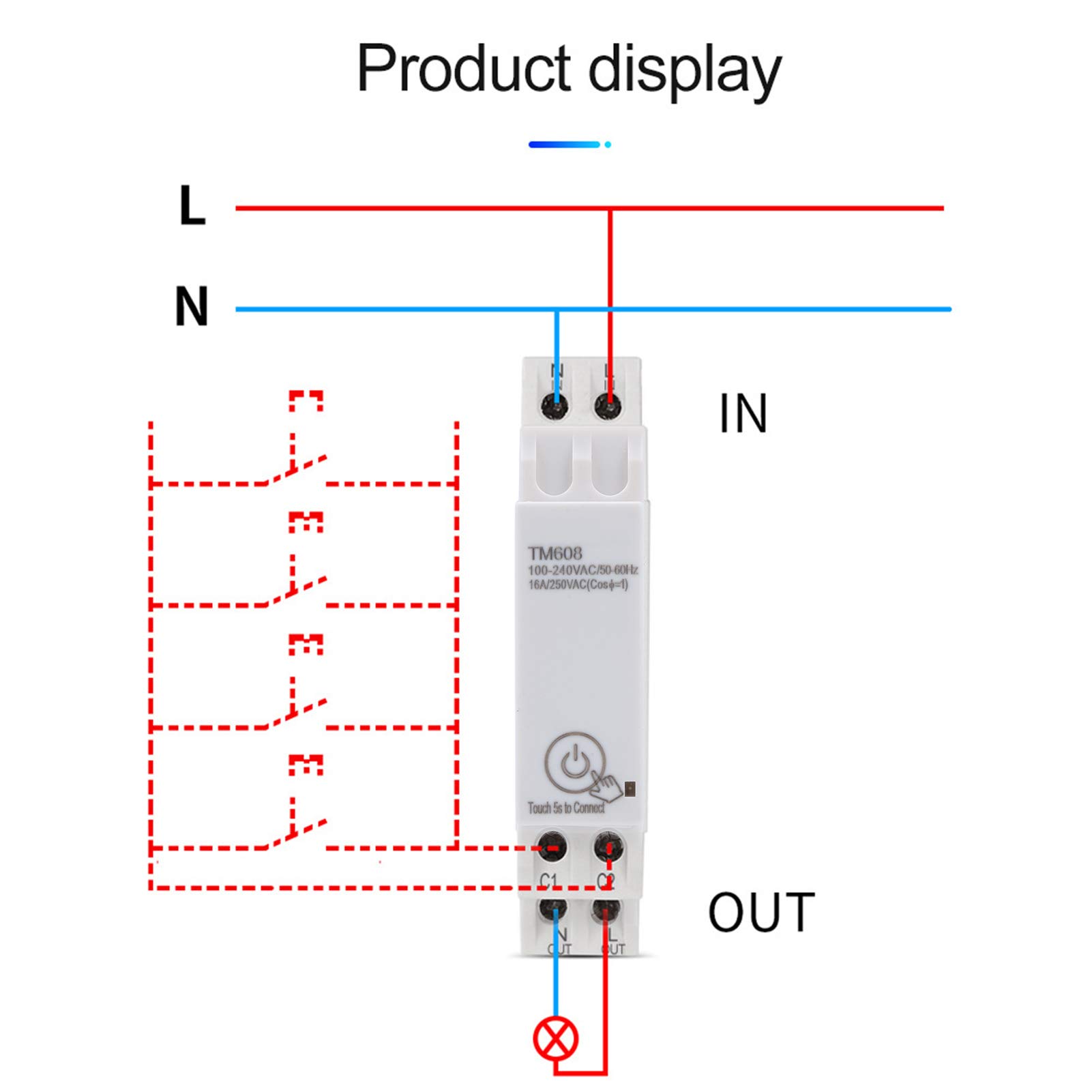 Medidor Temporizador Inteligente Tm608 Sinotimer Medidor Energía Monofásico WiFi Carril DIN 2.4 GHz 16A 100-240V Operación Una Tecla