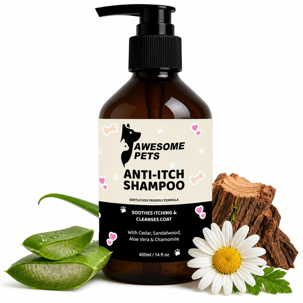 Awesome Pets Anti-Itch Dog Shampoo, Antibacterial & Antifungal Dog Wash with Natural Essential Oils, Safe Gentle Formula for Sensitive Skin, Cleans & Cleanses 400ml