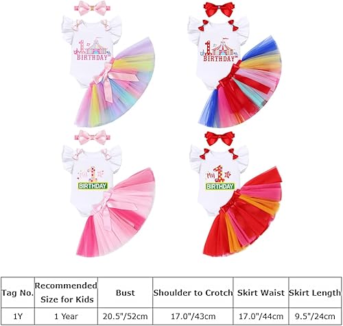 Miniatura 7 de IMEKIS Traje de circo para el primer cumpleaños de bebé niña con falda tutú arcoíris + diadema para Halloween, sesión de fotos