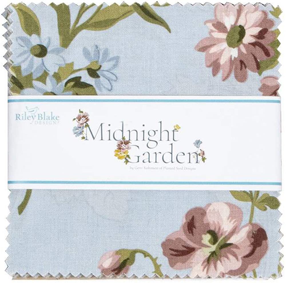 Midnight Garden Riley Blake 5-inch Stacker, 42 Precut Fabric Quilt Squares by My Mind's Eye