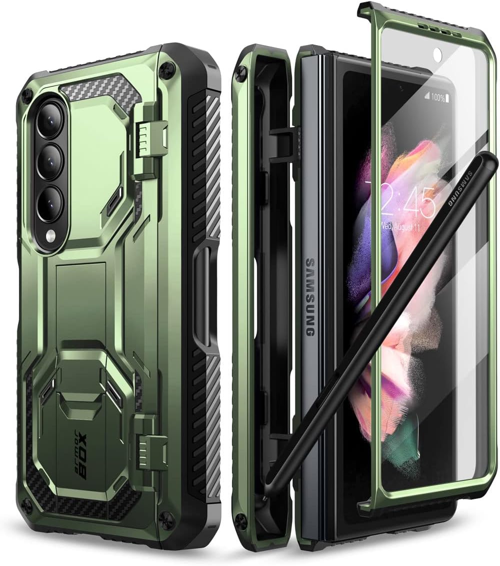 i-Blason Armorbox Designed for Samsung Galaxy Z Fold 4 Case (2022 Release) with Pen Holder & Kickstand, Full Body Protective Bumper Case with Built-in Screen Protector (Guldan)