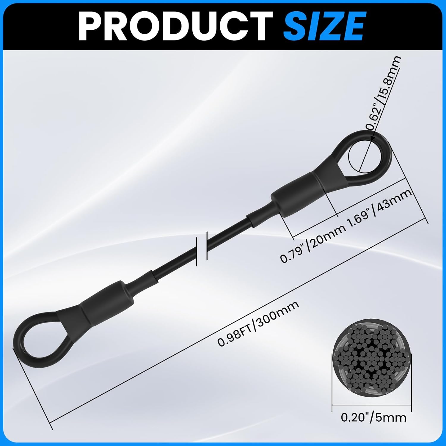 SDTC Tech 4-Pack Heavy Duty Loop End Cable Braided Stainless Steel PVC Coated Safety Wire Rope for Outdoor Travel Home Hanging Transport, 5mm Thickness 12 Inch Length 200lb Tensile Force - Image 2