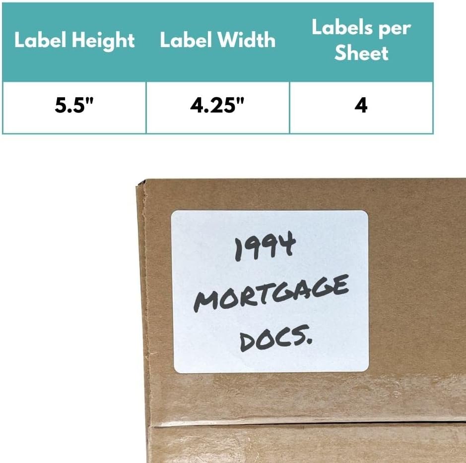 PSBM 4.25 x 5.5 Inch White Address Labels, 1000 Sheet, 4000 Labels, Blank Shipping Sticker Sheets for Laser/Inkjet Printers, Compatible with Zebra, Rollo, Jadens & Nelko