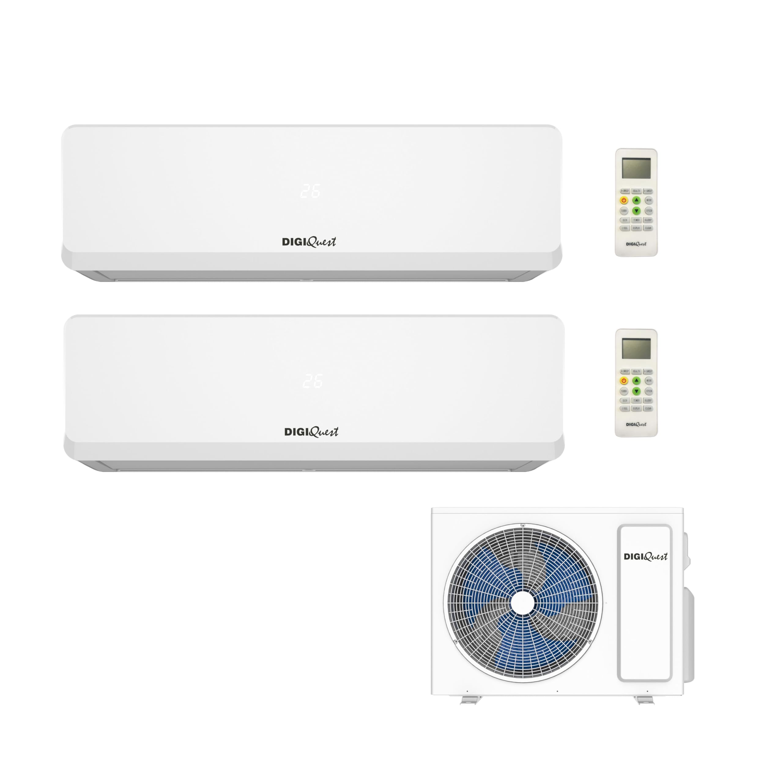Climatisation Digiquest Dual Inverter V5 9000+12000 Wi-Fi R32 Classe d'efficacité énergétique A++ Refroidissement/A+++ Chauffage I Feel 3D Flux d'air Turbo Nuit SEER 6,2 SCOP 5,1 CLIMA00066