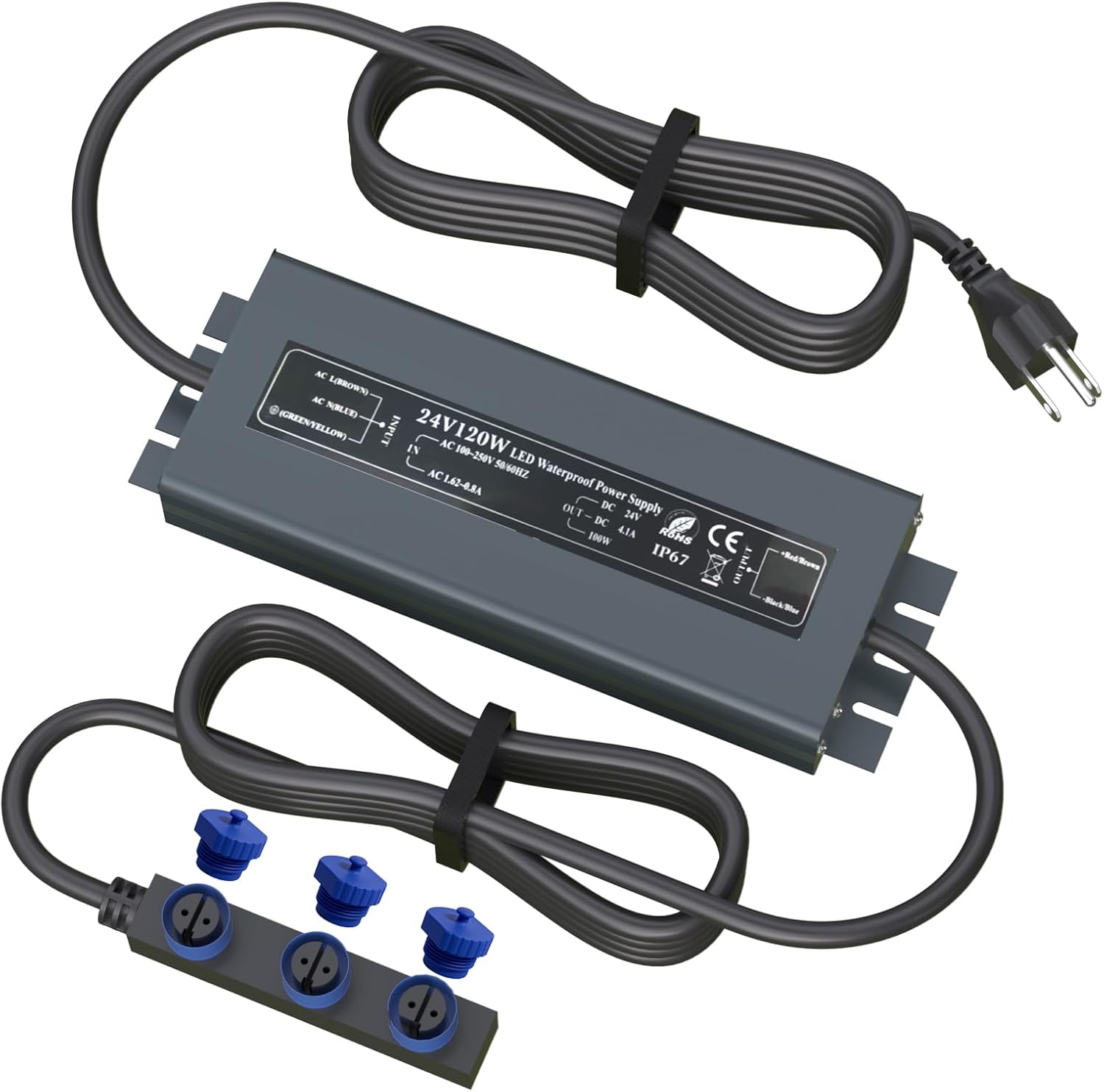 120W Waterproof Power Adapter for Philips Hue Outdoor Lights - 24V, 3-Head Output Power Supply for Lily Spot, Lily XL, Calla Pathway, Impress Pedestal, and Impress Wall Lighting