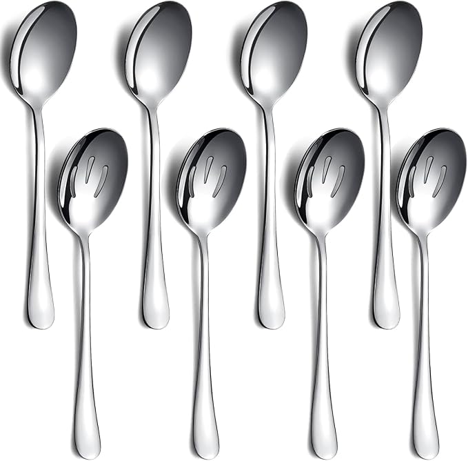 Serving Spoons Pack of 8, Kyraton Large Serving Spoons for Buffet, Stainless Steel Sering Utensils Set for Parties, Gift Wife, Mother, Chrismas
