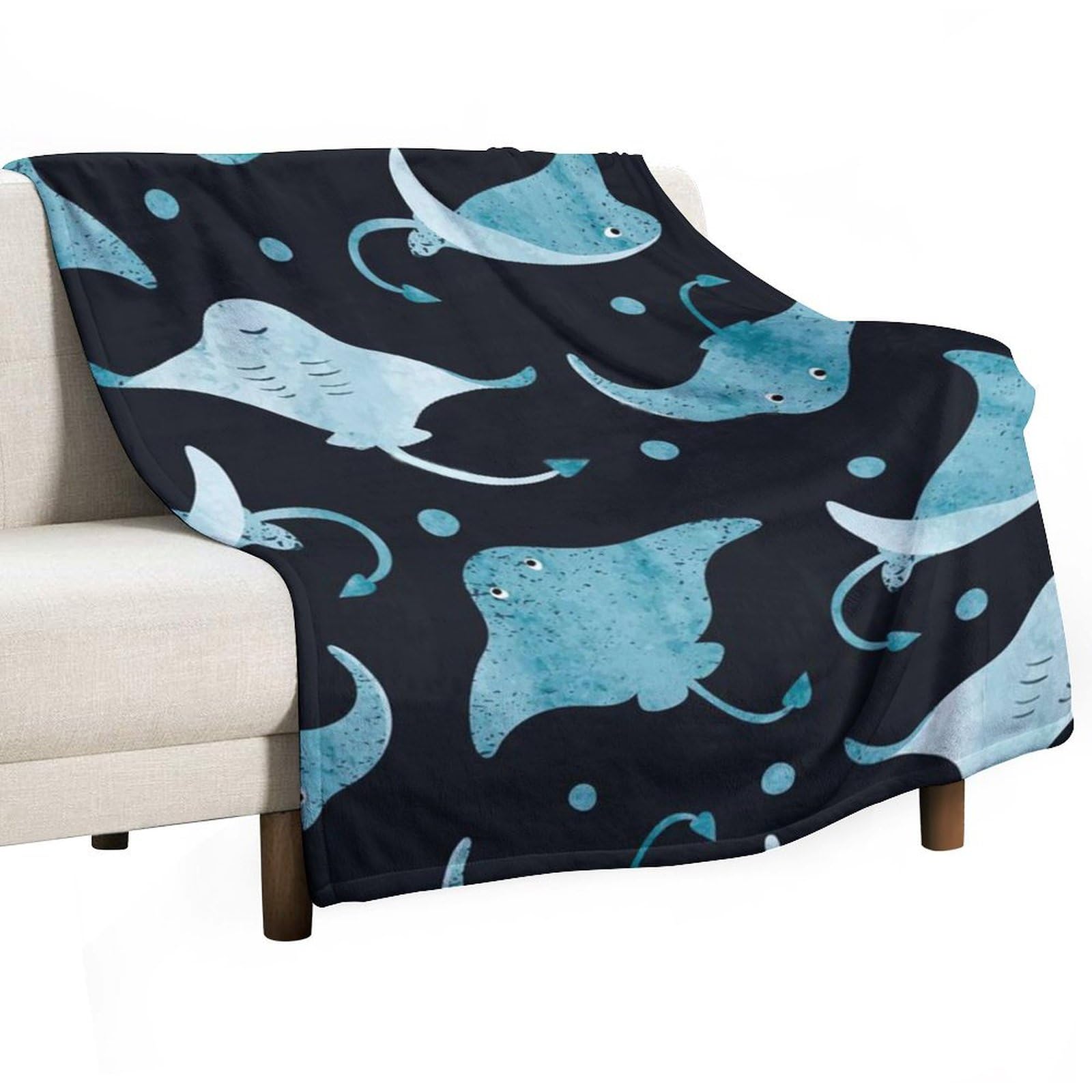Qjjinxior Flannel Blanket, Manta Ray And Fish Throw Blanket for Couch Sofa Bed Office, Soft And Comfortable Without Pilling