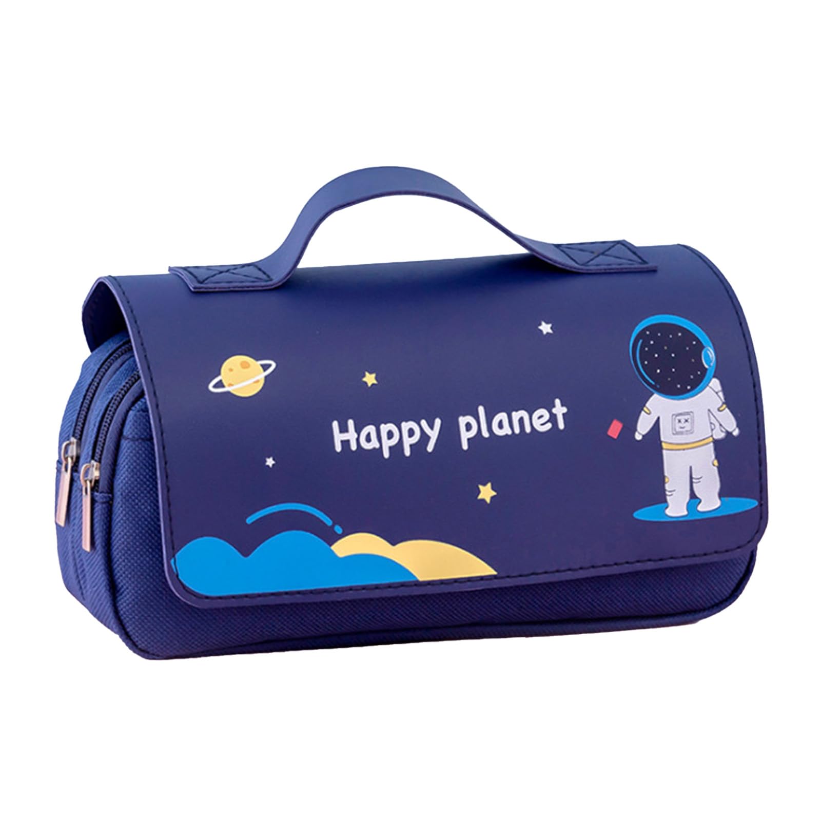 Anger Eagle Colorful Large Storage Pencil Case Happy Planet Astronaut Cartoon Zipper Pencil Bag for Office College Travel Organizer Navy Blue