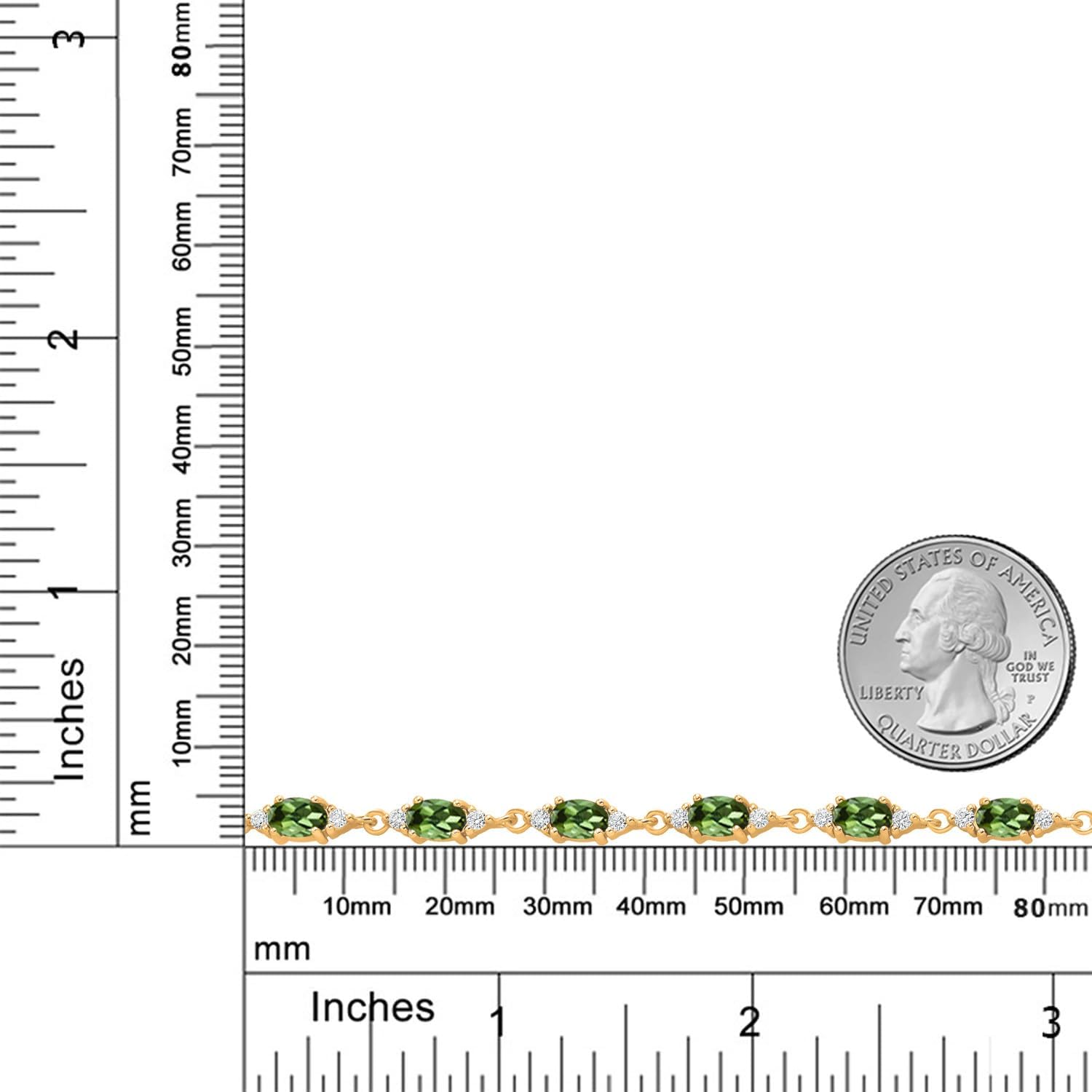 Gem Stone King 18K Yellow Gold Plated Silver Green Tourmaline and White Moissanite Tennis Bracelet For Women (6.91 Cttw, Gemstone Birthstone, Oval 6X4MM, 6.5, 7, 7.5 Inch) - Image 4