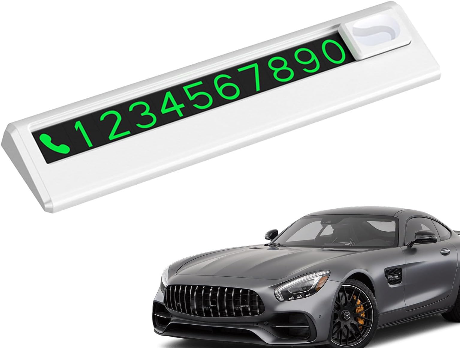 Mini Parking Number Plate - 12cm Glow Magnetic Phone Display, Traceless Adhesive Holder | Temporary Contact Sign Board for Car SUV Dashboard Window