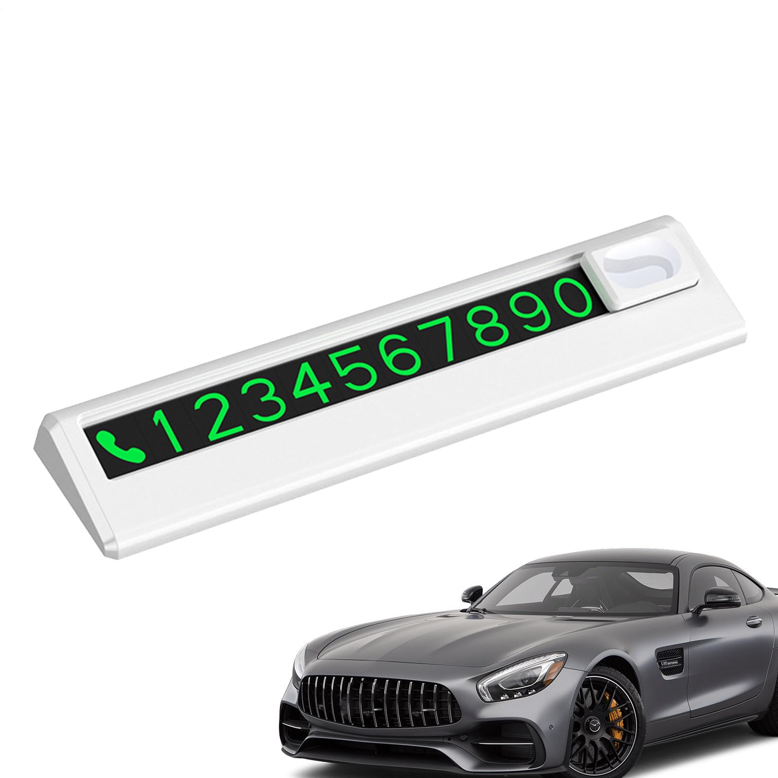 Mini Parking Number Plate - 12cm Glow Magnetic Phone Display, Traceless Adhesive Holder | Temporary Contact Sign Board for Car SUV Dashboard Window