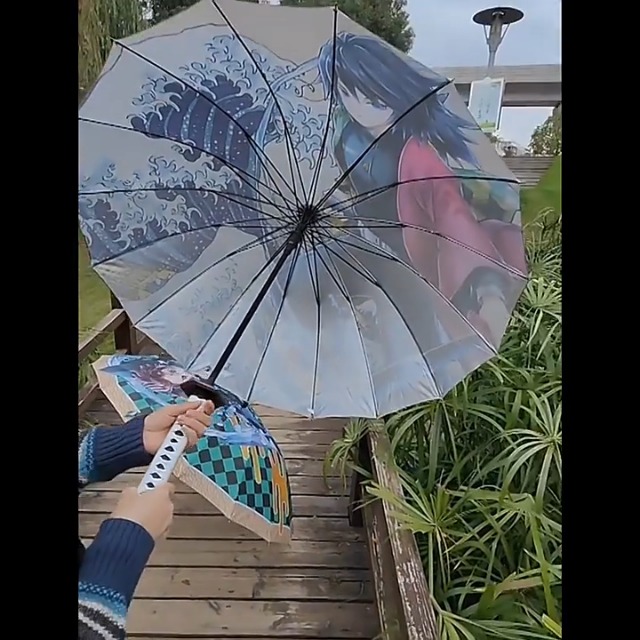 Lange Metalen Handvat Samurai Paraplu Outdoor Zon, Regen Paraplu Winddicht Waterdicht Gepersonaliseerde Anime Zwarte Rechte Paraplu 24 ribben