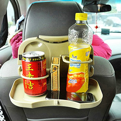 SZSS-CAR New Car Tray Food Stand Rear Seat Beverage Water Drink Holder Bottle Travel Foldable Meal Cup Desk Table Seat Back Organizers (Beige)