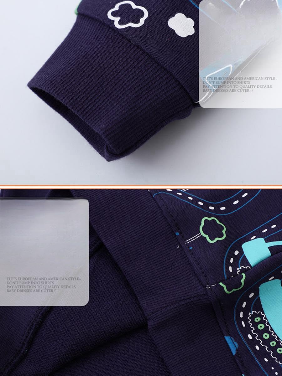 Rngeddg Toddle Boys Hoodies Sweatshirt Cool Car Print Pullover Fashion Warm Winter Contrast Color Grewneck Top (Dark blue,120/4-5 Y,Unisex,Big Kid,US,Age,4 Years,5 Years)