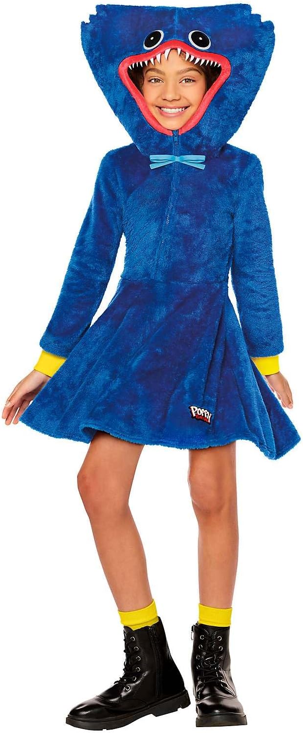 Spirit Halloween Poppy Playtime Kids Huggy Wuggy Hooded Dress Costume, Officially Licensed, Kids Video Game Outfit