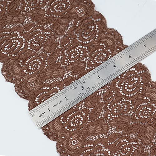 Idongcai 5 Yards 6 Inch Wide Elastic Lace Trim Floral Pattern Lace Ribbon For Garment,Crafts And Gift Wrapping (Brown) #TOP1
