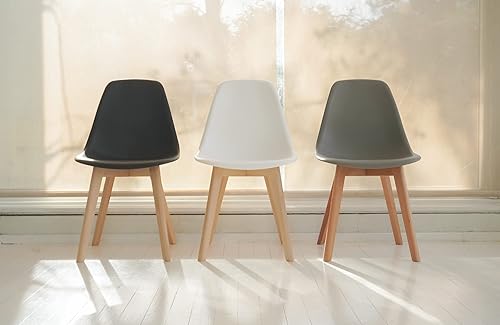 Miniatura 8 de +gardenlife Magnolia Nordic Chair Design - Sillas sin brazos laterales de plástico de madera para comedor  Juego de 4  Blanco