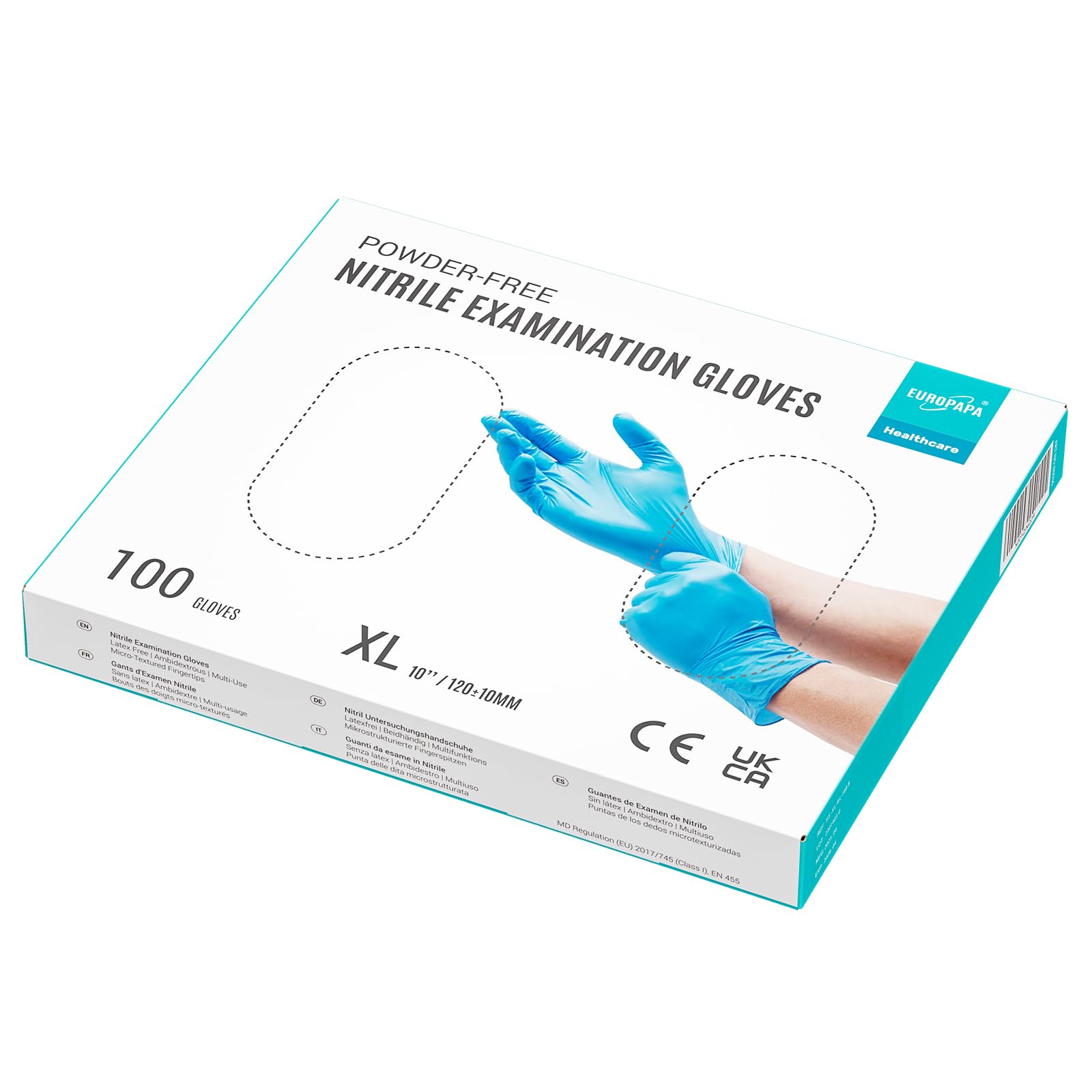 EUROPAPA® 2000 Stück (20x100) Nitrilhandschuhe Box Einweghandschuhe, Einmalhandschuhe, Untersuchungshandschuhe, puderfrei, ohne Latex, unsteril, latexfrei, disposible gloves (XL, Blau)