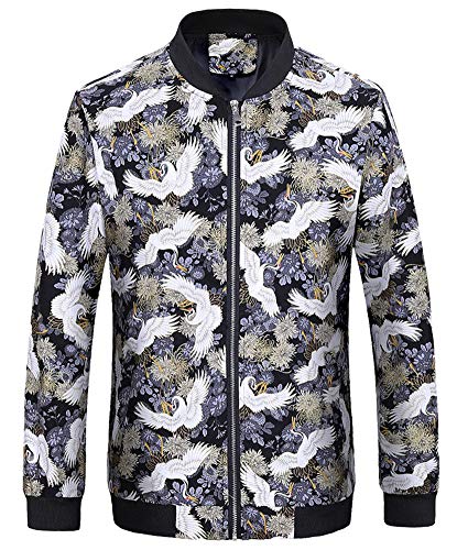 SCOFEEL Men's Classic Embroidered Jacket Zipper Front Bomber Coat Grey