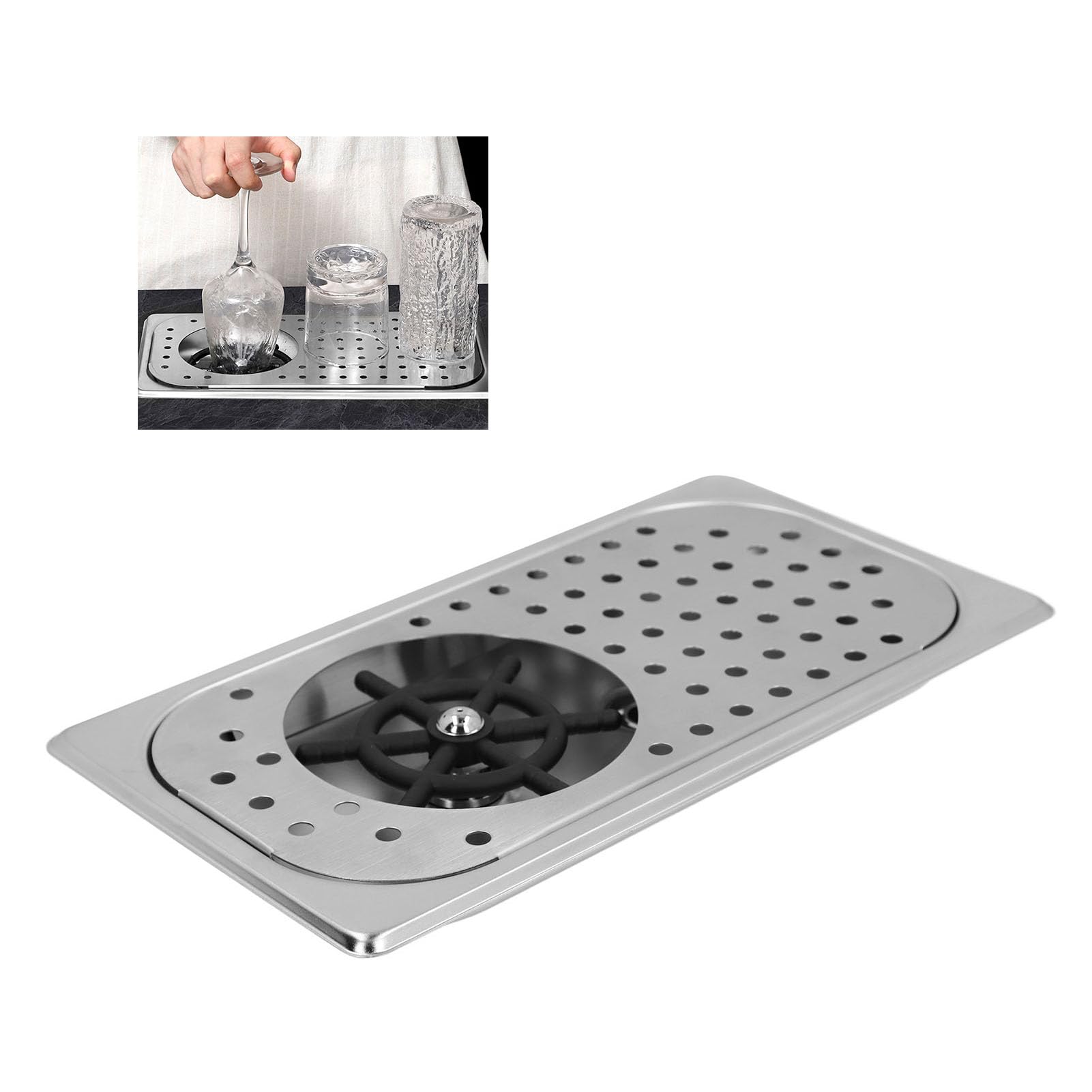 Enjuagavasos, 304 Acero Inoxidable Fregadero Automático Equipo de Lavado de Botellas, con Bandeja de Escurrido, Lavavasos de Encimera, Enjuagavasos para Cocina Doméstica Hotel