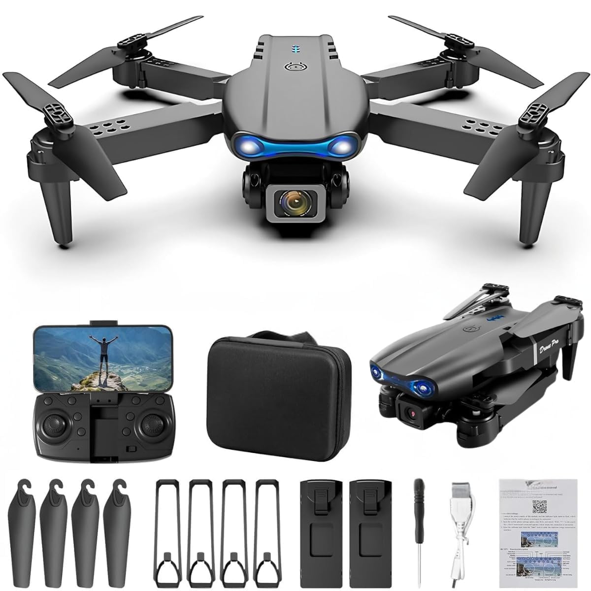 Drone with 4k Camera Foldable 1080P HD Drone with FPV Live Video, Smart Gestures Selfie, Altitude Hold, One Key Take Off/Landing, 3D Flips A1