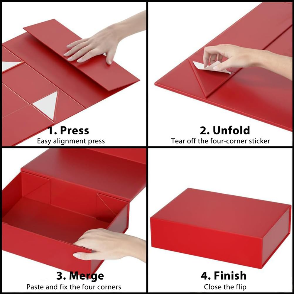 Confezione Da 12 Scatole Regalo 26×19×8 cm, Scatola Regalo Rossa Con Coperchio E Chiusura Magnetica Per Matrimoni, Natale, Halloween, Regali Di Compleanno