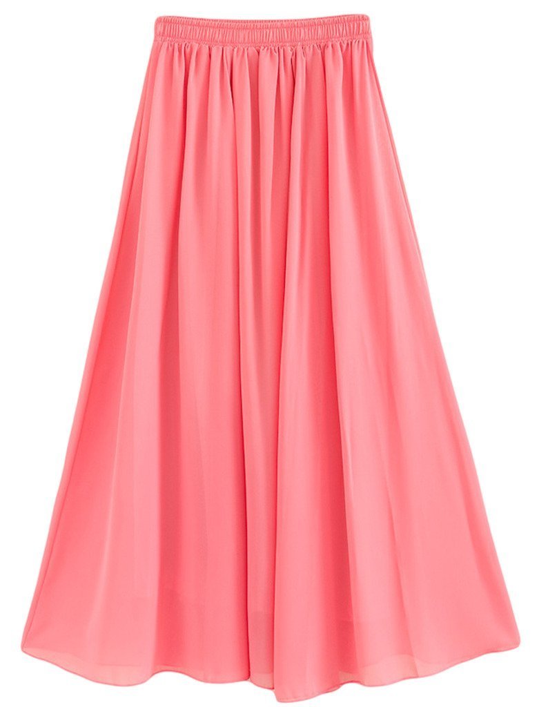 Golden service Women's Stretched Waist Chiffon Long Skirts Flowy Skirt, Watermelon Red, Waist:60-78cm,Length:80cm