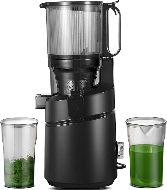 AMZCHEF Automatyczna sokowirówka All-in-One, otwór 135 mm i 1,8 l sokowirówka do warzyw i owoców, 250 W, zwycięzca testu z potrójnym filtrem, kolor czarny