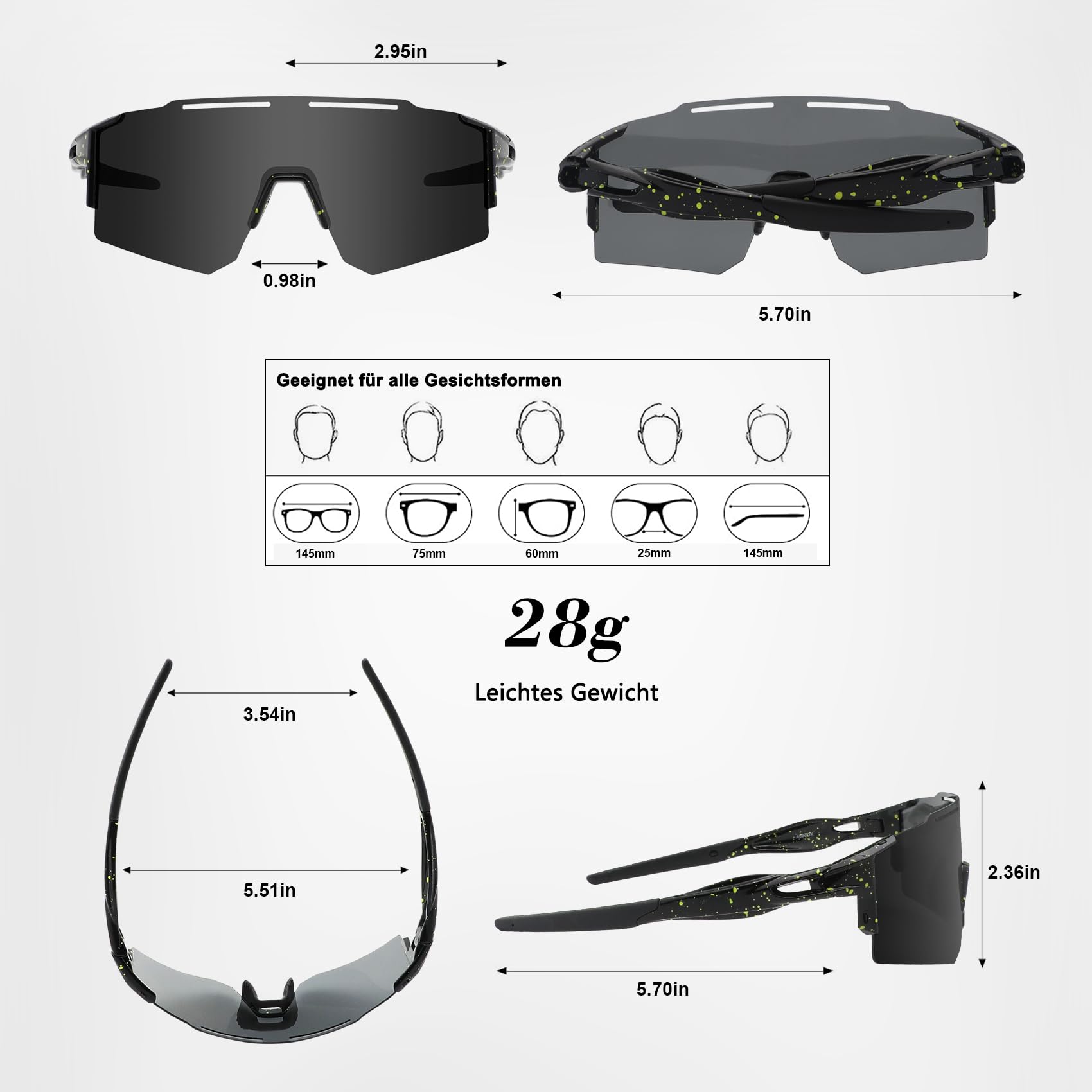 DUDUKING Gafas de sol de ciclismo para hombre y mujer, gafas deportivas con almohadillas nasales intercambiables para deportes al aire libre, ciclismo, correr, golf, protección UV 400, gafas de